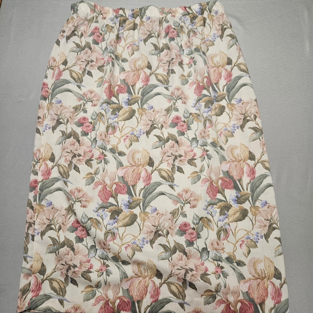 Vintage‎ Floral Midi Skirt Womens 14 Pink Green Elastic Waist Rayon Blend USA